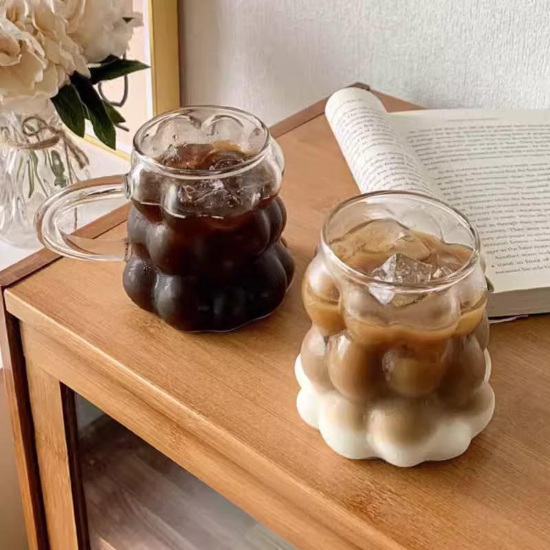 Glazen Kopjes Koude Iced Koffie Mok Transparante Drinkglazen Koffiemok Schattige Glazen Kopjes Bureauaccessoire Esthetisch Cocktailglas