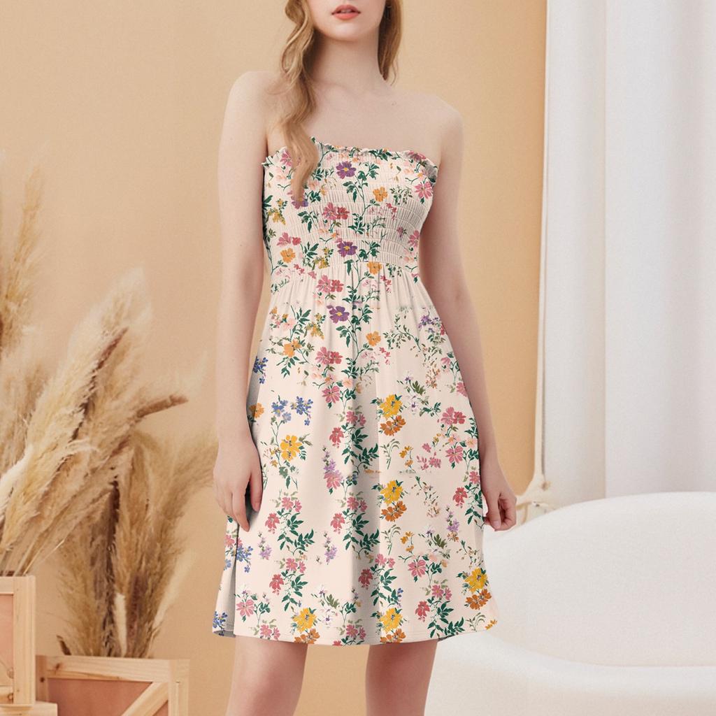 Fashionable Women's Casual Tube Top Floral Print Sleeveless Dress