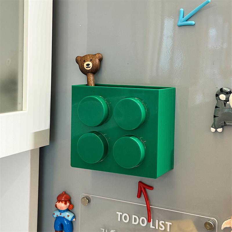 Building Blocks Refrigerator Magnetic Absorption Box Plastic Wrap & Straws Holder Fridge Side Storage Organizer Home Decor