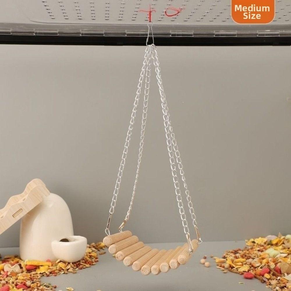 Easy To Install Bird Cage Swing Toy Wood Parrot Training Bridge Hamster Hammock Toy Small Animals