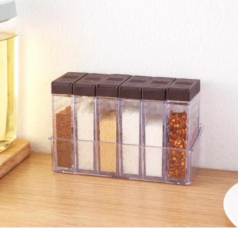 6ks/sada Kuchyňský regál Plastová nádoba Domácí Multifunkční Nádoba na koření Kořenky Cukřenka Solnička Pouzdro na koření Skladovací doplňky