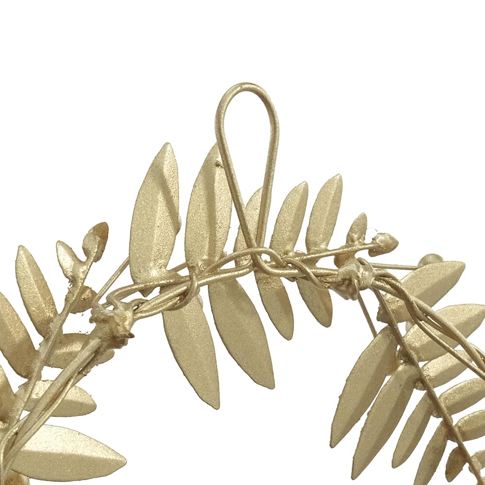 shesay Tin Leaf Wreath Christmas Door Wreath Small Ornament, Display, Gold, (12cm Diameter)