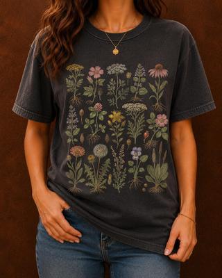 Botanical Nature Art Tshirt , Nature Garden Flower Shirt , Wildflower Botanical Graphic Tee , Comfort Colors
