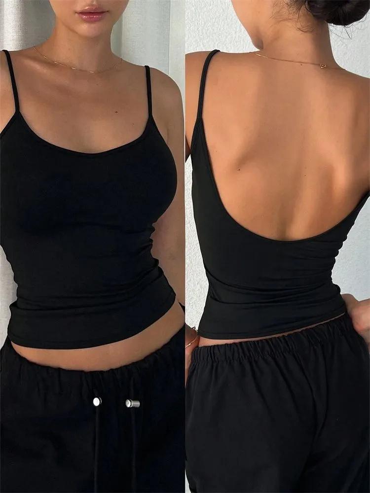 

Cami Top phumee Backless Cropped Solid Color A2249 S чорний