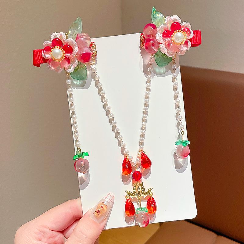 Acessórios de Cabelo Hanfu de Estilo Antigo: Adorno de Cabeça Infantil com Corrente de Testa, Franja e Design de Fada Princesa