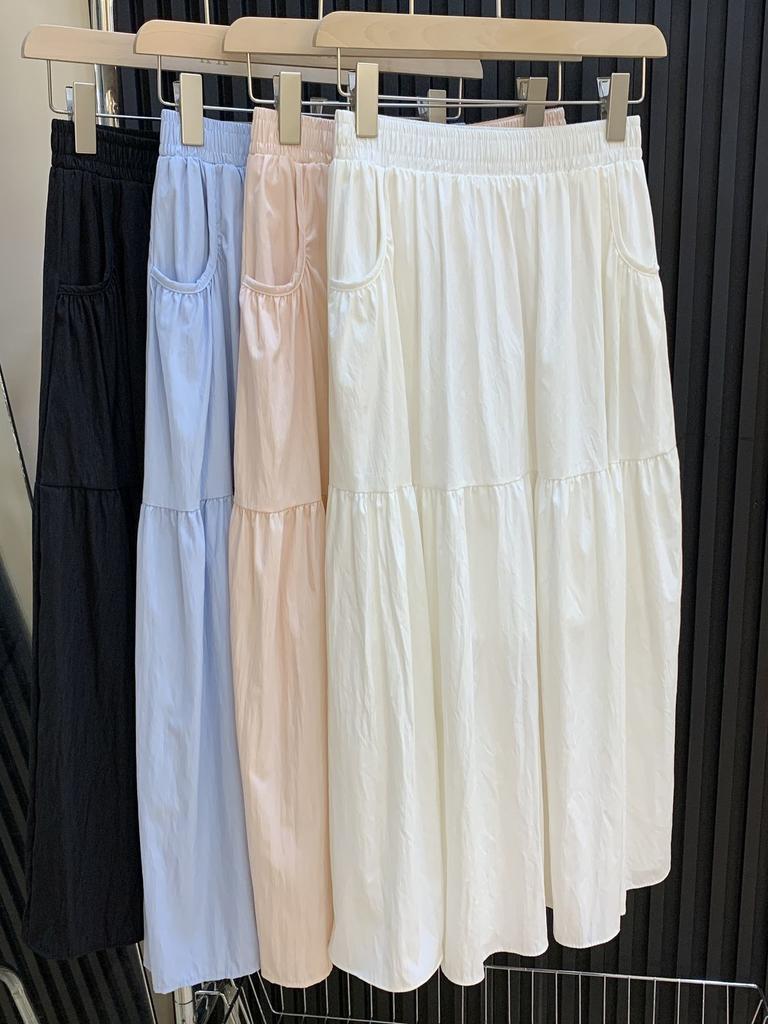 Women's Wrinkle-Resistant Casual High-Waist Slimming Tiered Cake Umbrella Skirt with Pockets - Artsy Vintage Versatile Midi for Spring/Summer