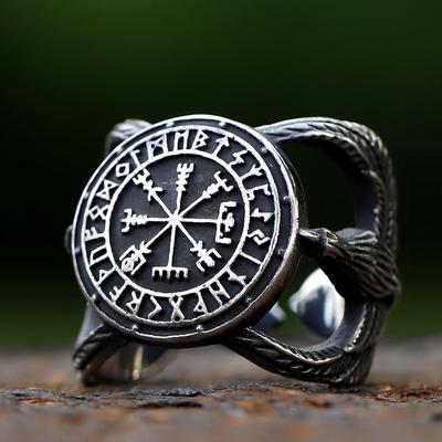 2023 NEW Men's 316L Stainless Steel Rings Nordic VIKING Odin Vegvisir Double Bird Amulet Jewelry Gifts Free Shipping