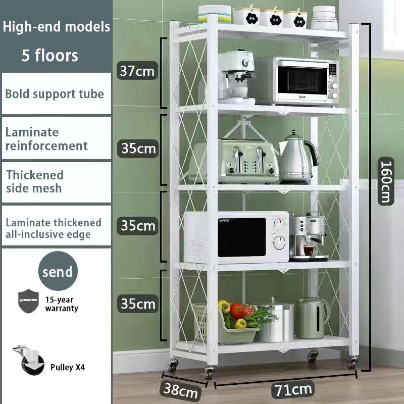 Kitchen Storage Rack Multi-layer Folding Storage Rack Portable Household Movable Wheeled Small Cart Bookshelf Oven Moving Shelve