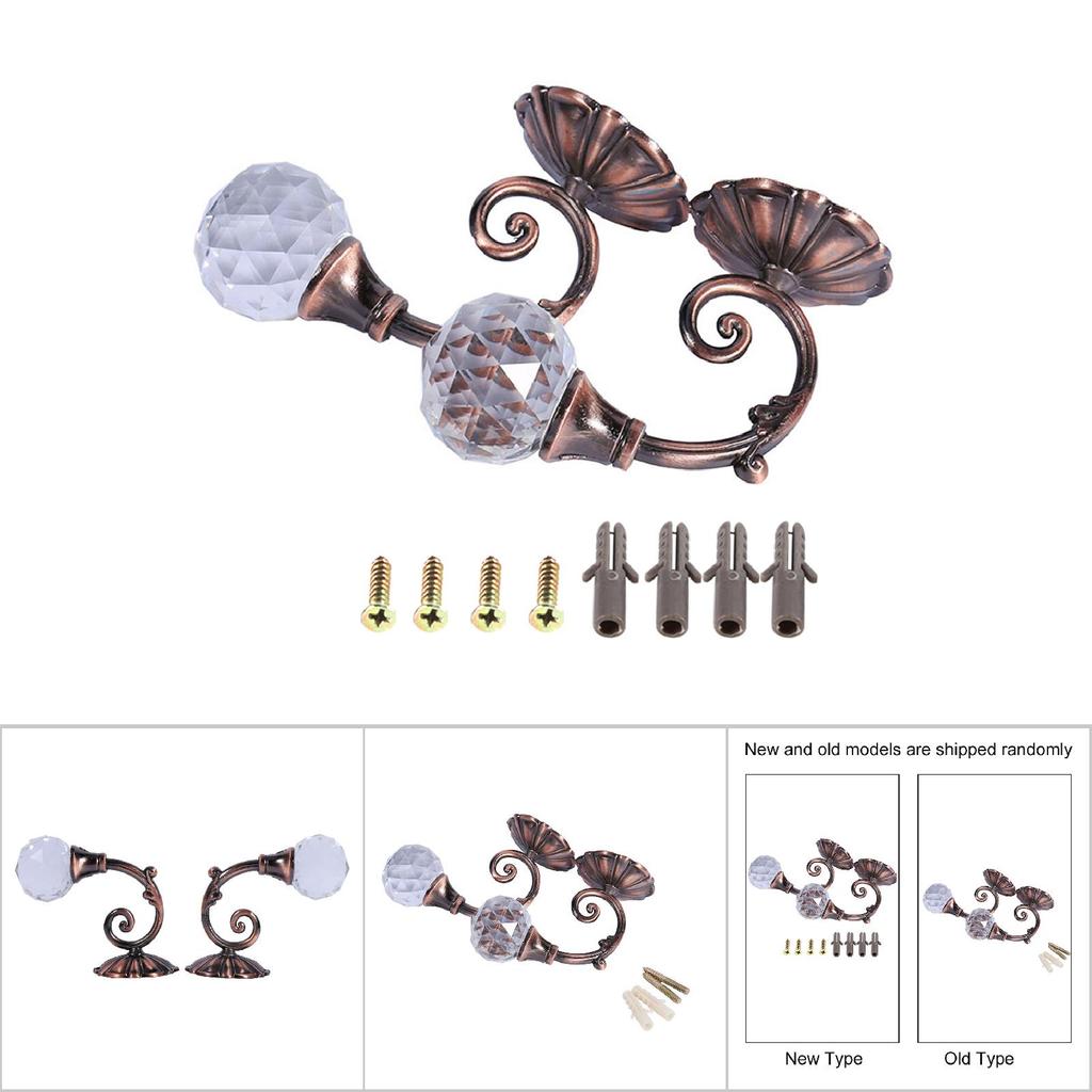 2x Metall Kristallglas Vorhanghalter Wand Fenster Drapierung Raffhaken Aufhänger Rotbronze