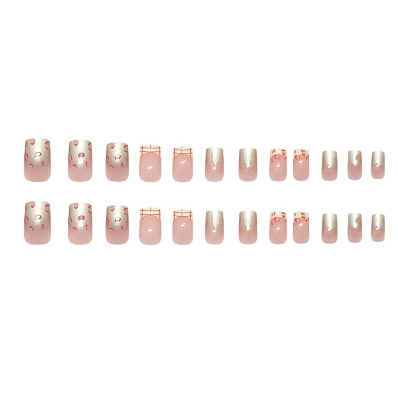 24pcs Acrylic Nail with Bows and Heart Designs Press On Nail Full Cover False Nail Manicure for Parties and Daily Wear