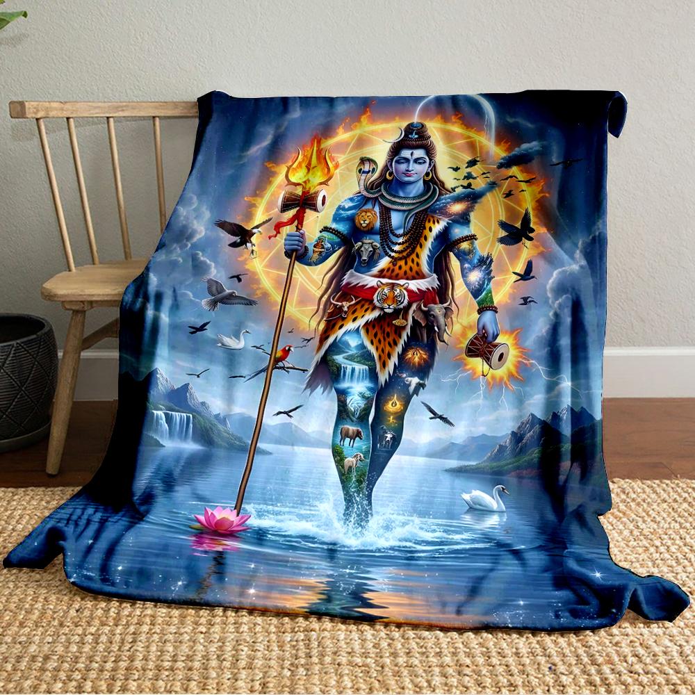 Hindu God Shiva Artwork with Cosmic DesignFlannel Blanket for Bedroom, Living Room, Sofa, and Nap