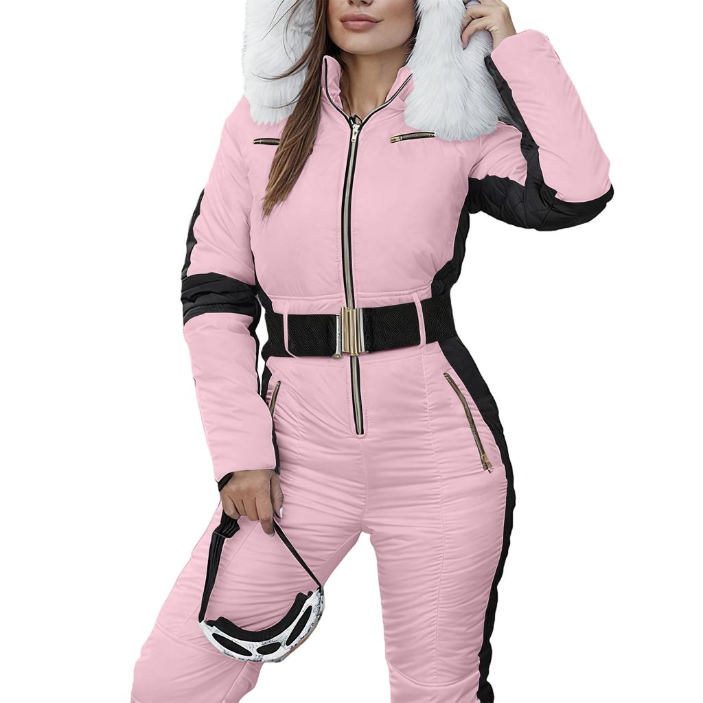 Women's Winter Outdoor Fashion One-Piece Ski Suit Sports Ski Set Zipper Hooded Ski Suit
