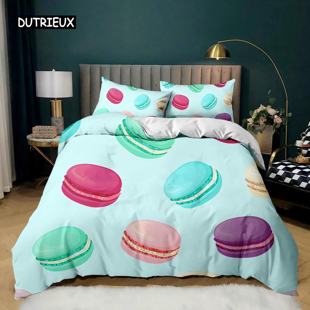 Munk Påslakan Färgglad Tie Dye Quiltöverdrag för Barn Gåva Flickig Söt Sötfärgad Dessertmat Polyester Sängklädesset