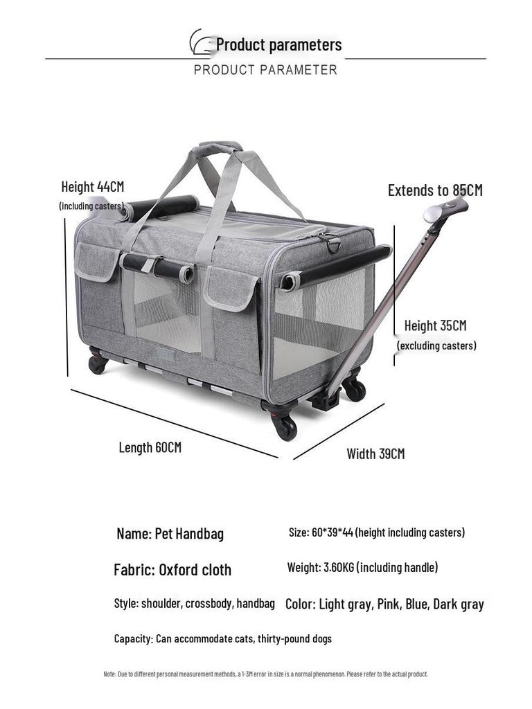 Foldable Pet Trolley: Breathable Cat & Dog Carrier
