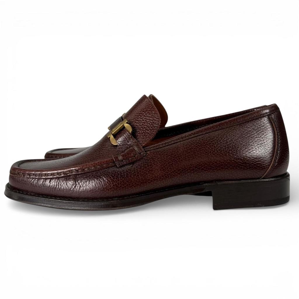 Pristine Salvatore Ferragamo Loafers FROM Double Gancini Brown Leather Mens Used