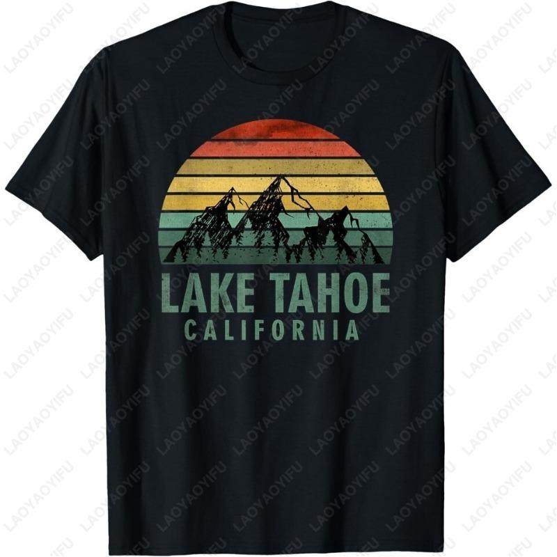 Lake Tahoe California Vintage Mountains Hiking Camping Tees Gift Unisex TShirt Vintage Classic Fashion Streetwear Cotton Tops