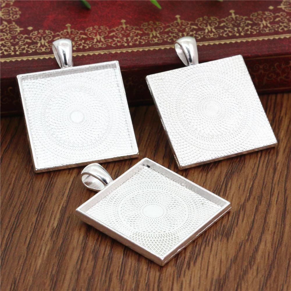 New Fashion 5pcs 25mm Inner Size 7 Colors Plated Square Cabochon Base Setting Charms Pendant,Fit 25mm Square Glass Cabochons