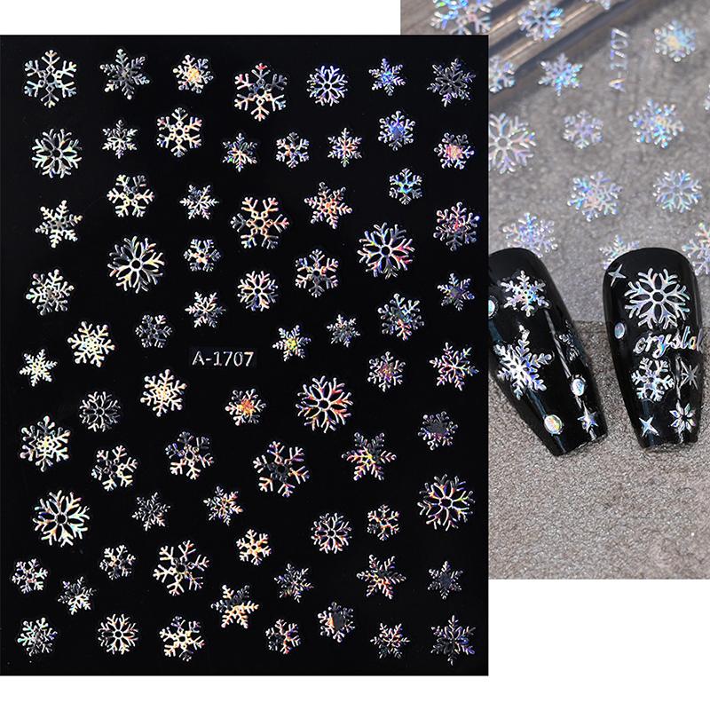 1Sheet Christmas Decorations 2026 New Year Nail Stickers Press On Nails Laser Snowflake Snowman Christmas Tree 3D Nail Decal