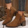 Fashion Autumn Suede Short Boots for Women Retro Pointed Head Thick High Heels Women's Ankle Boots Fashion Solid Side Zipper Botines
