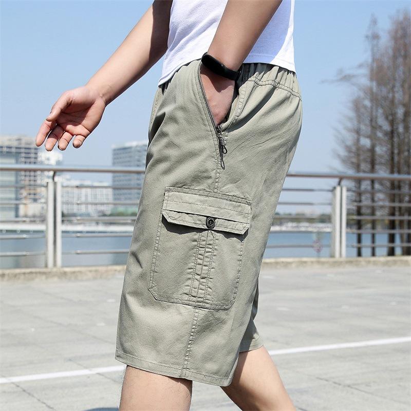 

Мужские шорты-карго, летние свободные повседневные брюки с эластичной резинкой на талии, большие размеры, спортивные штаны для бега на открытом воздухе, трендовые брюки с несколькими карманами XL светло-серый