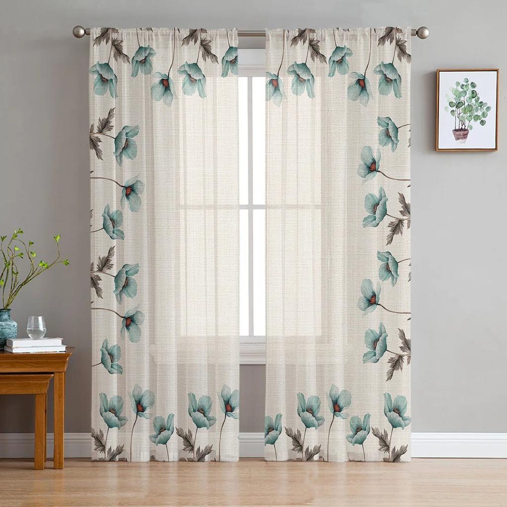 Vintage Tulpen Blumen Schmetterlinge Schlafzimmer Transparente Gardinen Urlaub Dekoration Fenster Voile Tüll Vorhang