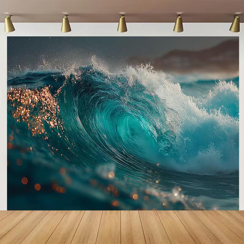 

2D Turquoise Ocean Wave Backdrop, Crashing Surf Photography Background Cloth 47.2x31.5inch/120*80cm