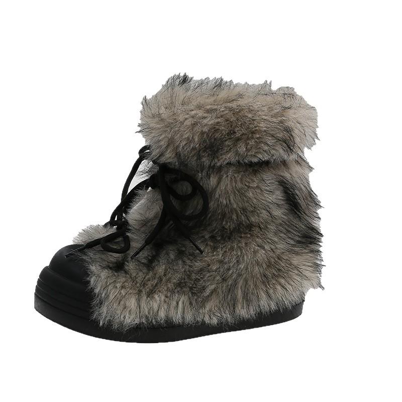 [Fanfna] Thick-soled Inner Height-increasing Fur Snow Boots Women's 2025 Autumn and Winter New Velvet Thickened Warm Cotton Shoes