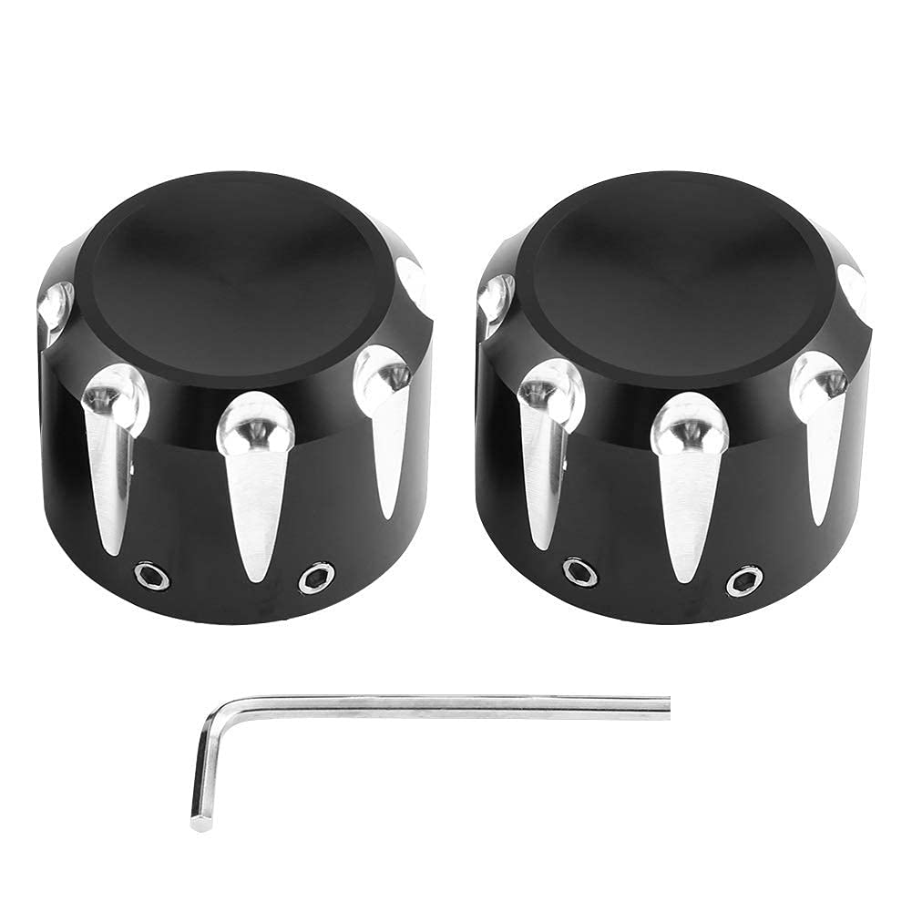Harley Aftermarket Axle Nut Cover Deep Edge Cut Motorcycle Black CNC Aluminum Front Axle Skull Nut Bolt Cover Cap (A)