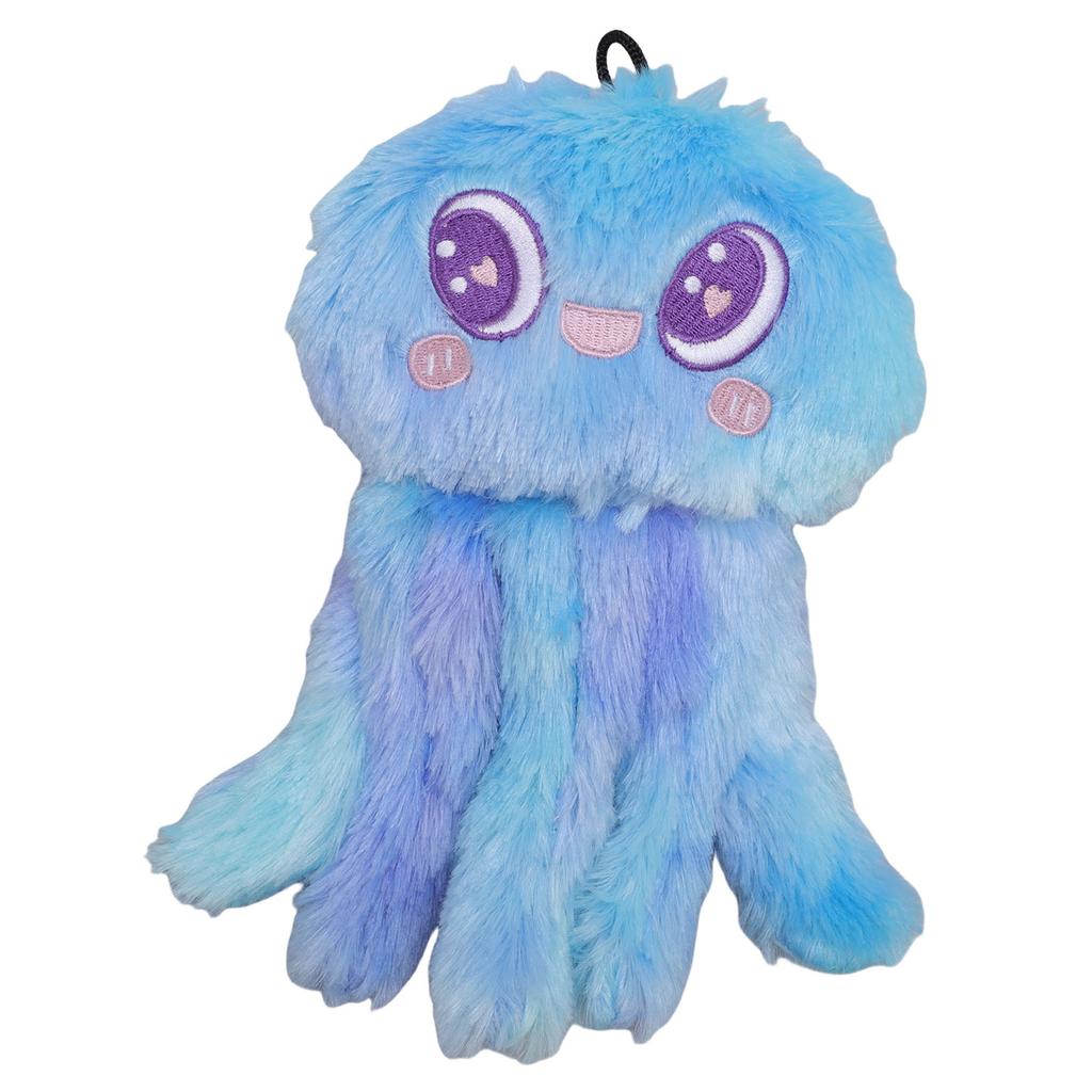 Plush Dog Squeaky Toy Jellyfish Shape Stress Relief Stuffed Dog Teething Chewing Toy For Medium Large Dog Blue