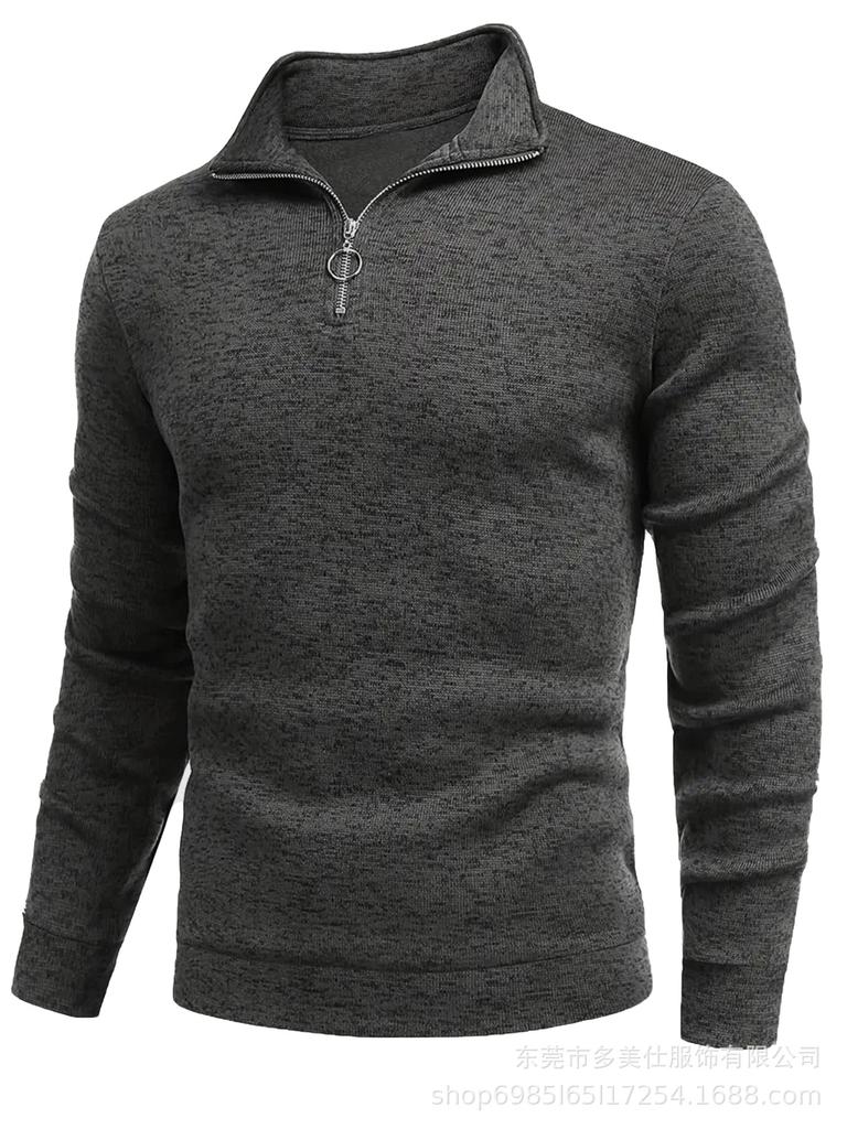 Mens Long Sleeve Zip Up Solid Casual Polo Shirt