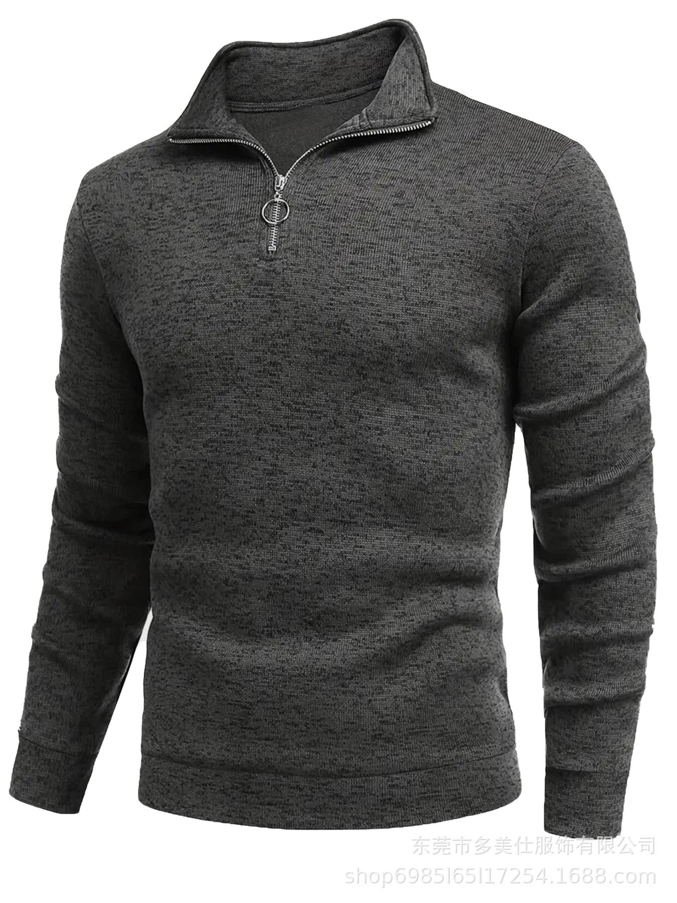 Mens Long Sleeve Zip Up Solid Casual Polo Shirt S чёрный