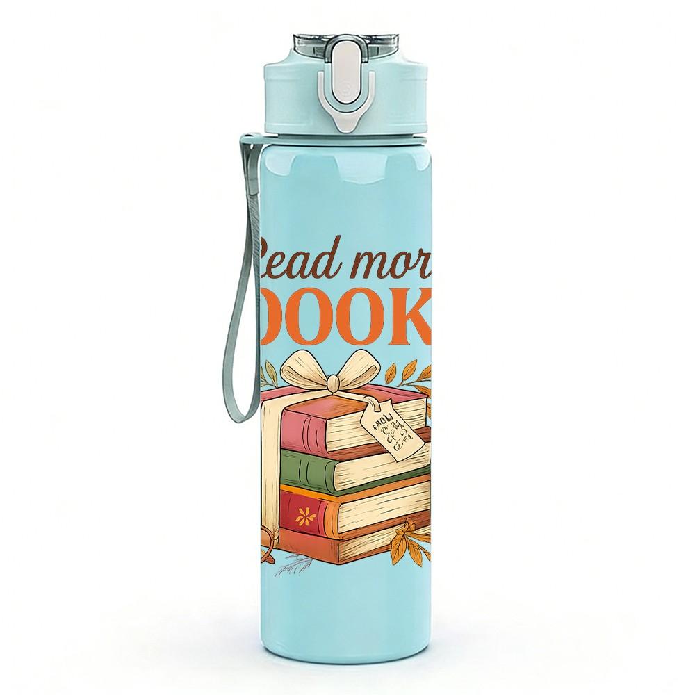 1PC Read More Books Stack Art 750ml Color Plastic Sports Water Bottle Leakproof Flip Straw Lid Suitable for Sports Office Home Use