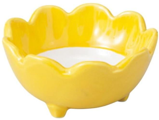 Large Yellow and White Small Bowl x x Small Reinforced Setomonohonpo Flower-Shaped [10.5 10.5 5cm] Bowl, Porcelain,