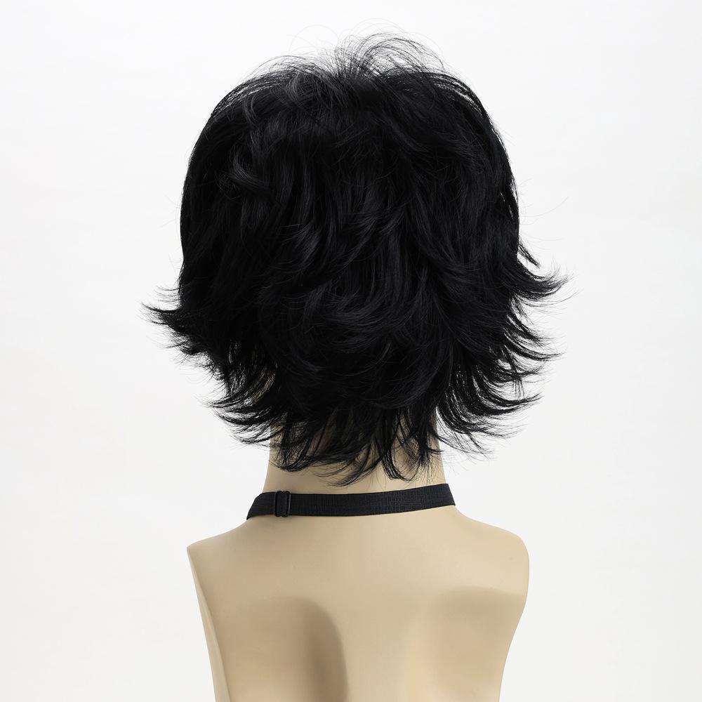 Men Short Layered Brown Hair with Bangs Synthetic Black Wigs for Male Daily Cosplay Party Heat Resistant Fibre