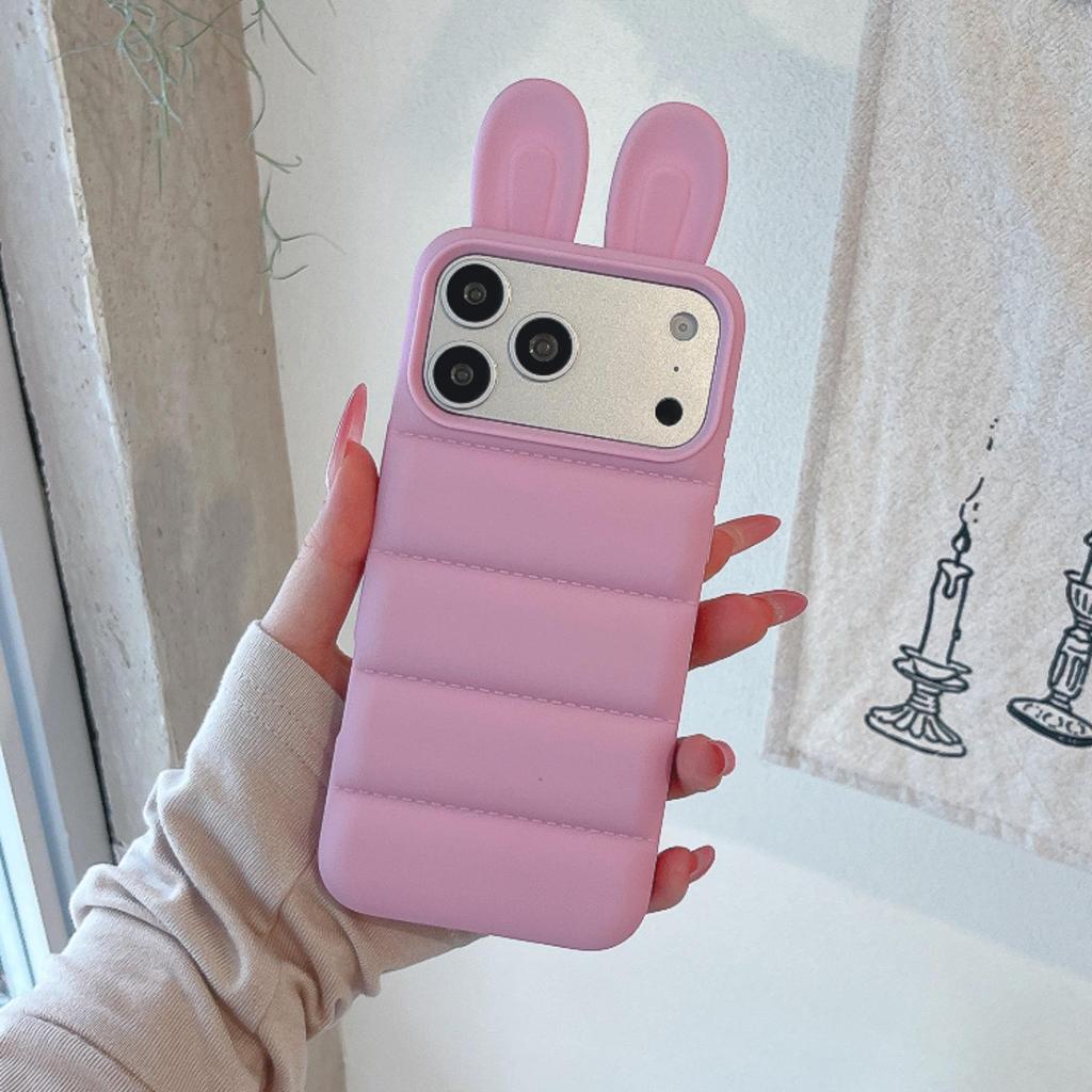 Solid Silicone Jacket with Rabbit Ears for iPhone 17 Pro Max and Apple 16 Pro - Drop-proof Case