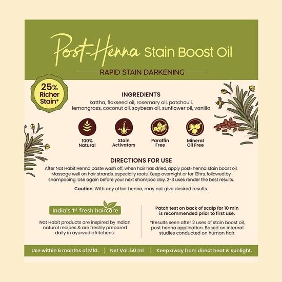 Nat Habit Post Henna Stain Boost Oil For Rapid Stain Darkening, Deep Nourishment Post Henna Application, & Dark Brown, 50ml