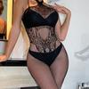 Sex Underwear Sexy Neck Halter Women's Transparent Hollow Stockings Tight Net One-piece