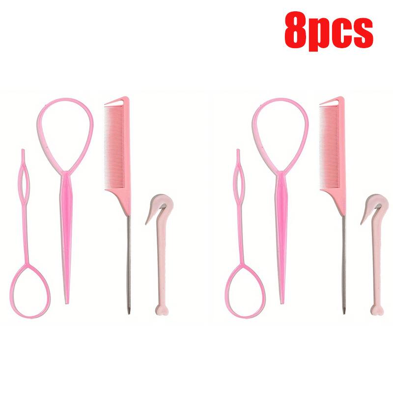 4/8pcs Hair Loop Tool Set French Braid Tool Loop Rat Tail Comb Elastic Hair Rubber Bands Remover Cutter