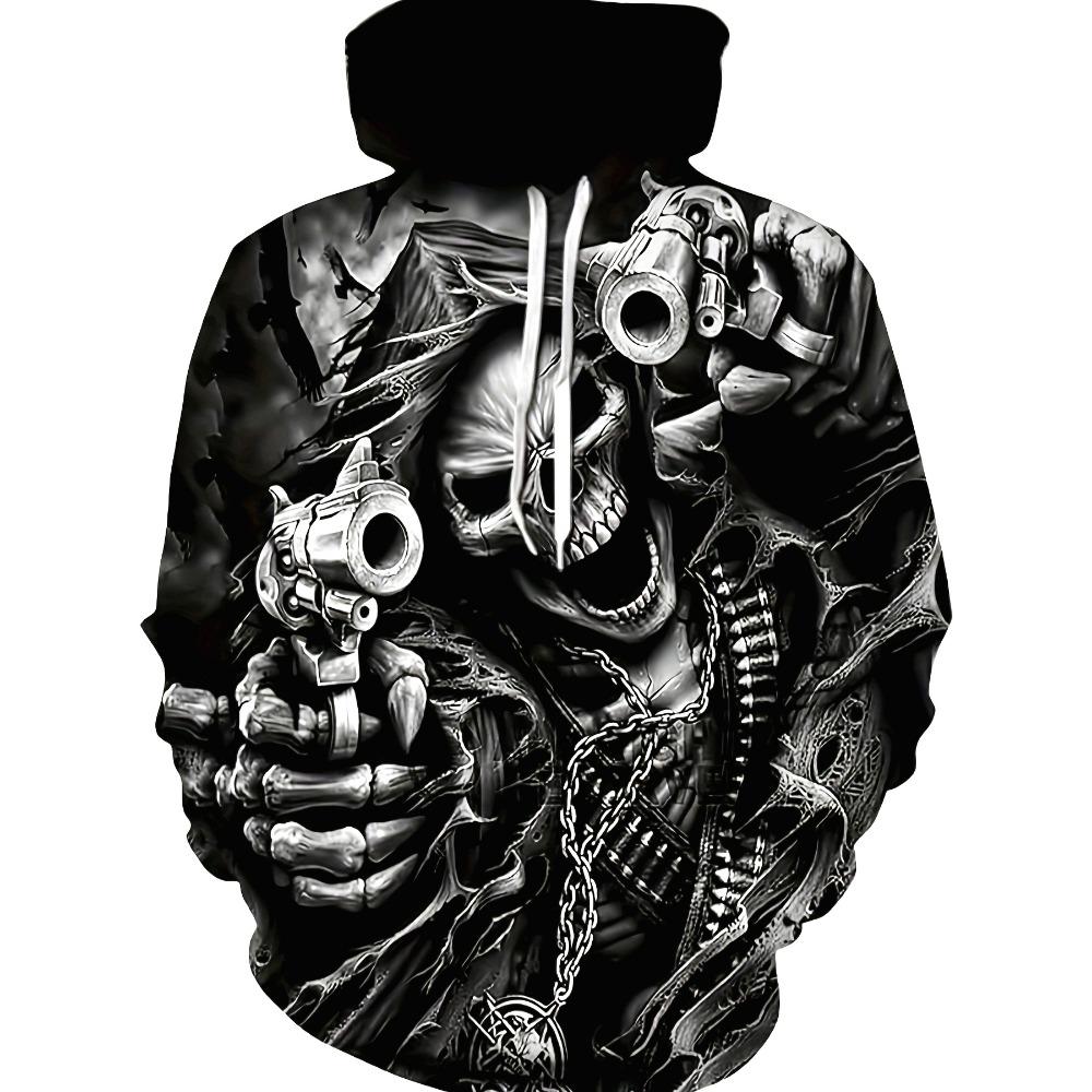 Halloween American Men's New Autumn Horror Skull Print Micro Elastic Comfortable Hooded Sweatshirt Ooutdoor Street Style Top