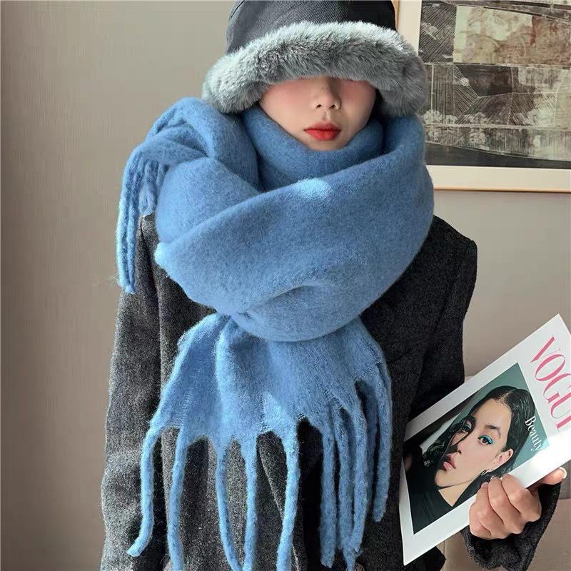 High-End Women's Mohair Scarf – Pure Color, Thick, Warm, All-Match, Korean Style for Autumn/Winter 2024