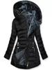 Women's Plus Size Slim Fit Hooded Fleece-Lined Striped Winter Coat