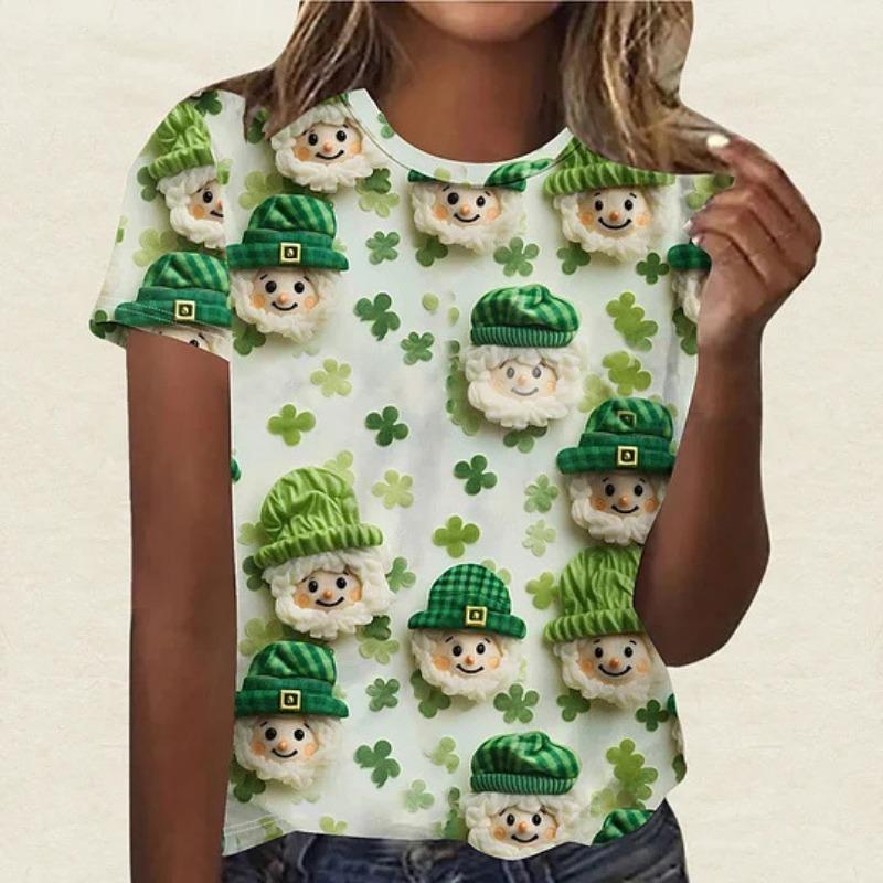 Summer Round Neck 3D St. Patrick's Day Print Top Fashionable Casual Short Sleeved Women's T-shirts