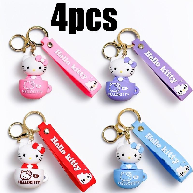 Cute Cartoon Hello Kitty Keychain Teacup Key Chain Women Girl Schoolbag Shoulder Bag Car Keyring Kid Kawaii Gift Festival gifts