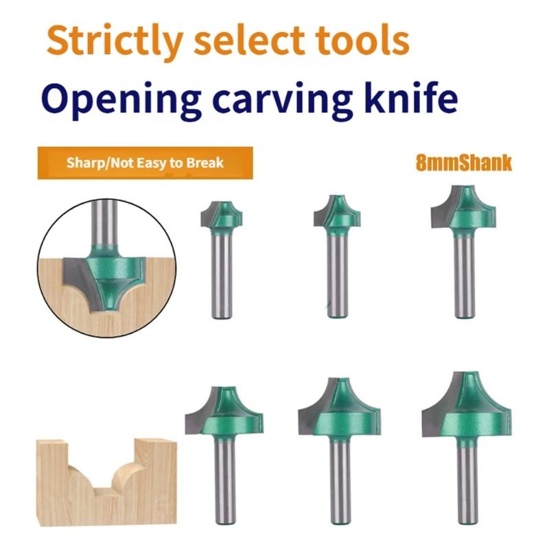Alloy Router Bit 8mm Shank Collection Including Flat Ballnose V Shaped Cutters for Woodcrafts Projects