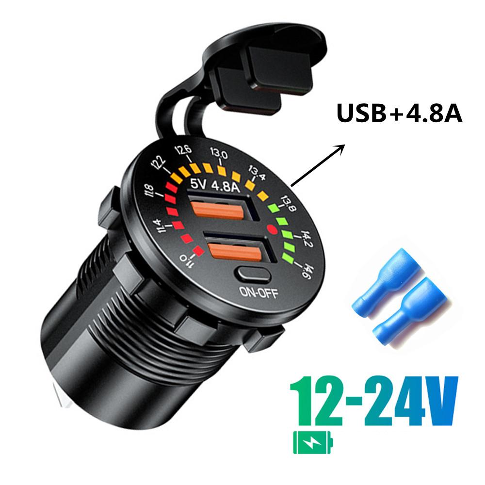 

Автомобильное зарядное устройство Dual USB QC 3.0 36 Вт 12 В 24 В водонепроницаемая розетка PD быстрая зарядка со светодиодным вольтметром выключатель автомобильные аксессуары