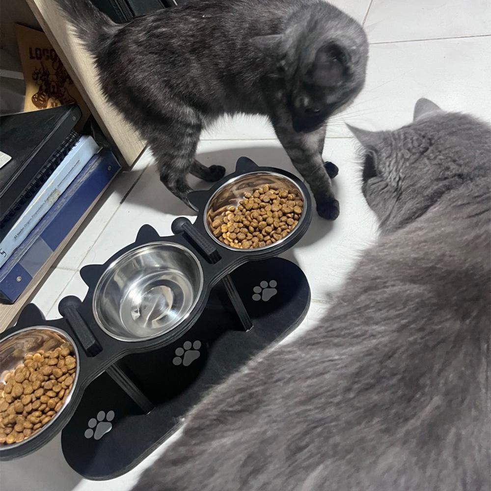 Elevated Triple Cat Bowl Raised Pet Feeder 3 Stainless Steel Bowls Food Water Dish for Cats Small Dogs Feeding Supplies