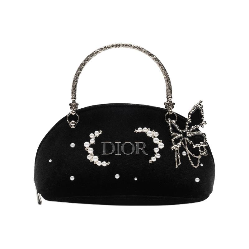 

DIOR Bag [Customized cosmetic bag] CNY Butterfly Pearl Butterfly niche high-end light luxury semi-circular velvet handbag portable storage black чёрный