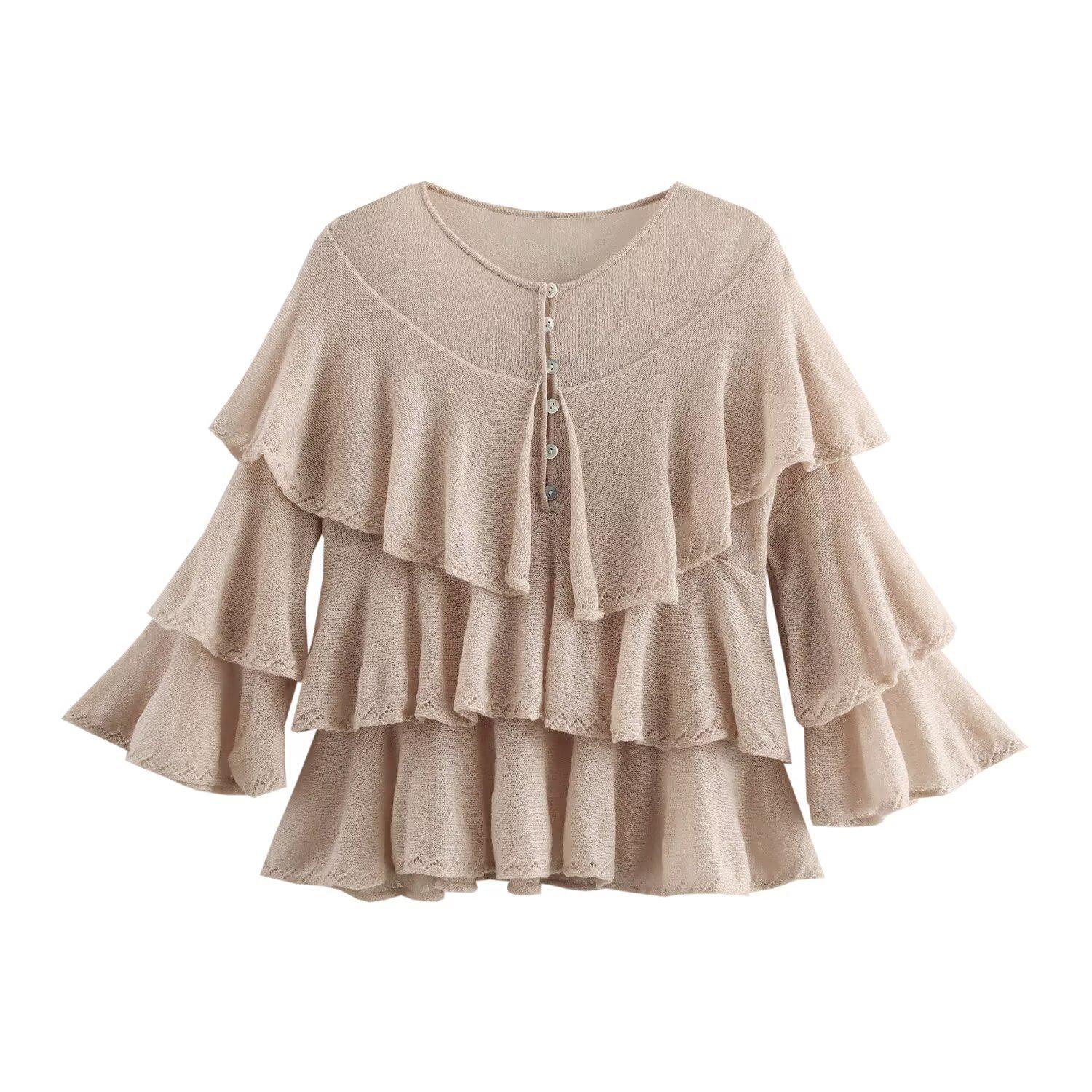 

Весенний женский свитер 2025: Европейский и американский стиль, элегантный многослойный вязаный дизайн Small