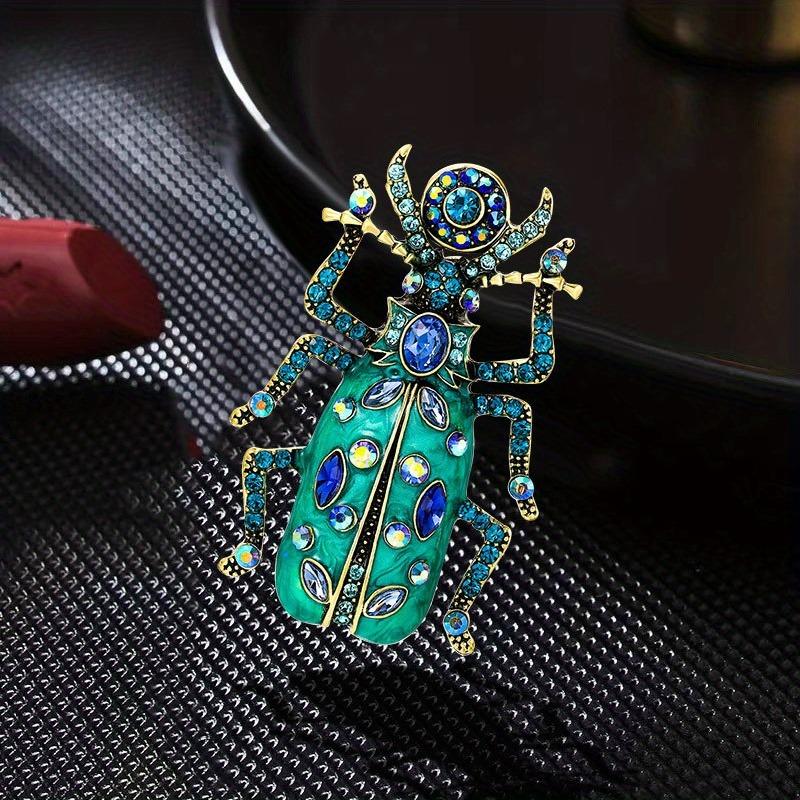 Men Women Enamel Scarab Brooch Fashion Insect Rhinestone Pin Beetle Badge Accessories