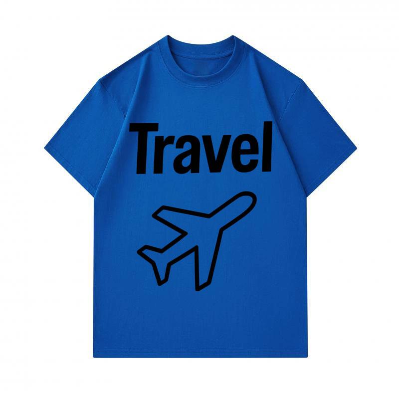 Men's 100% Cotton Crew Neck Short Sleeve T-Shirt, Casual Travel Airplane Graphic Print Comfortable Lightweight Tee For Daily Outdoor Vacation Street W